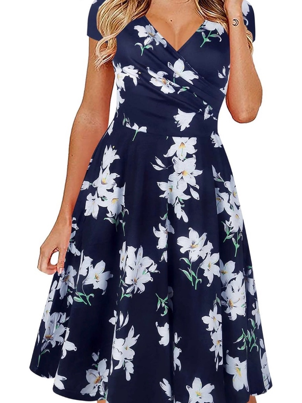 Oxiuly Women's Cap Sleeve Summer Casual Dresses V-Neck Floral Dress